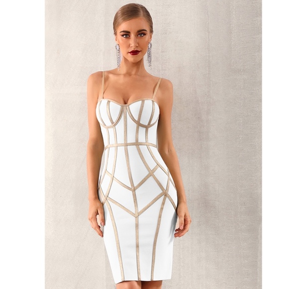 🎥 Bandage Contrast Trim Slim Dress in WHITE - Picture 5 of 16